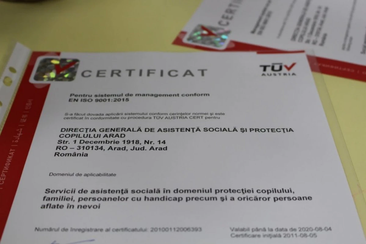 DGASPC Arad a obținut recertificarea ISO 9001