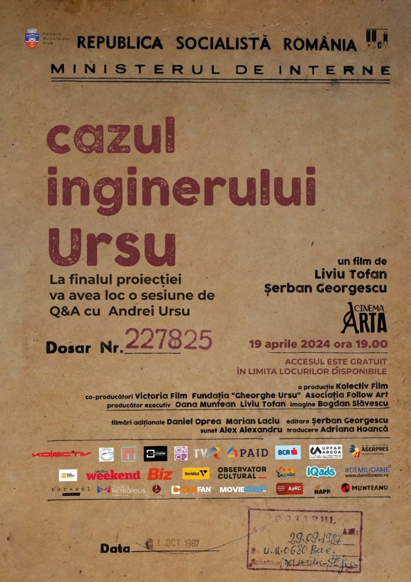 Documentarul „Cazul inginerului Ursu“, proiectat în prezența lui Andrei Ursu, la Cinematograful „Arta“