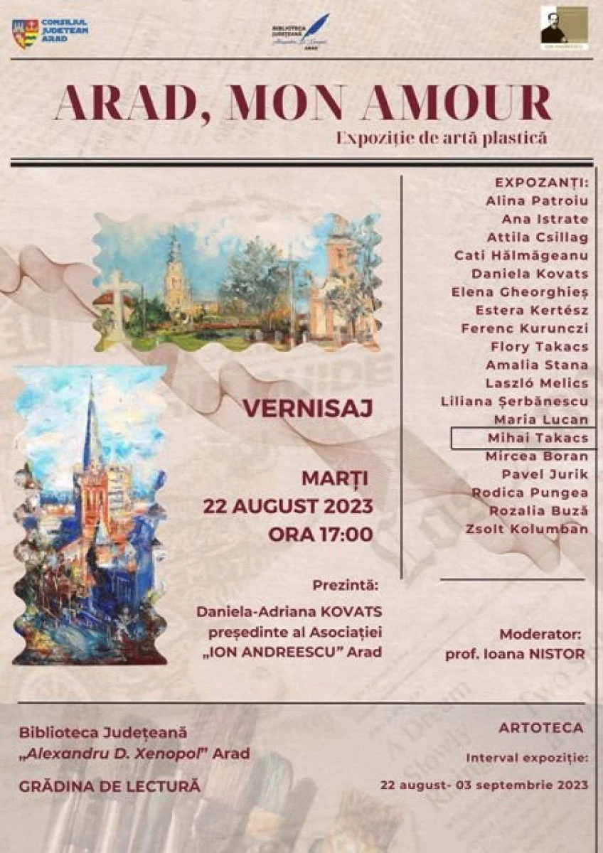 Expoziția de artă plastică „Arad, mon amour”, la Biblioteca arădeană