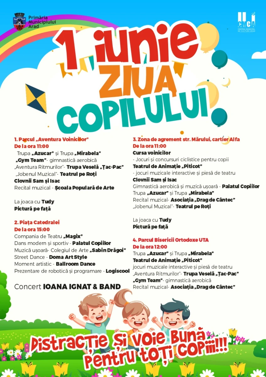 „Festivalul Copilăriei” aduce spectacole și concerte în patru zone din Arad, de 1 Iunie
