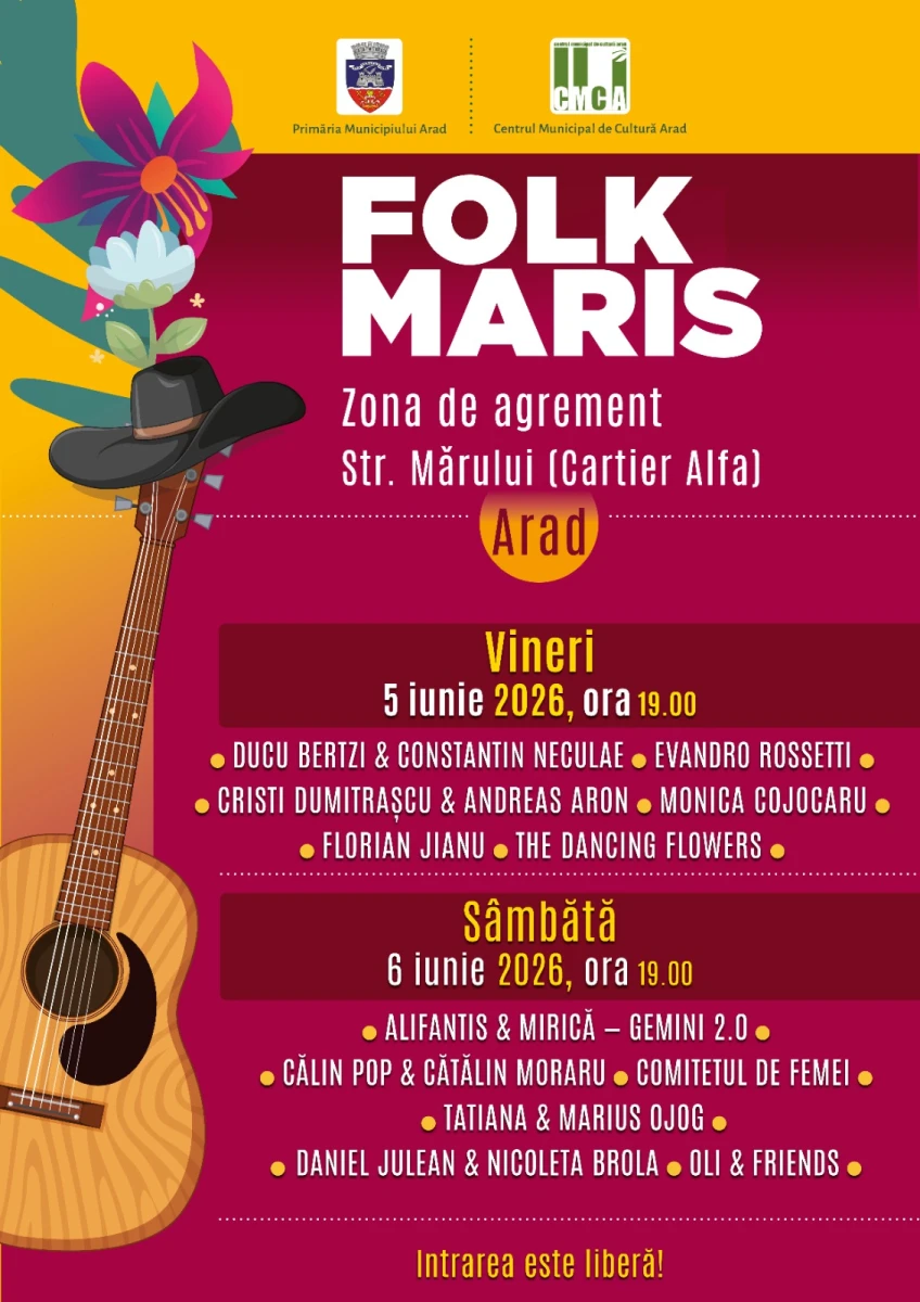 Festivalul „Folk Maris” revine la Arad. Două seri de concerte în zona de agrement de pe strada Mărului