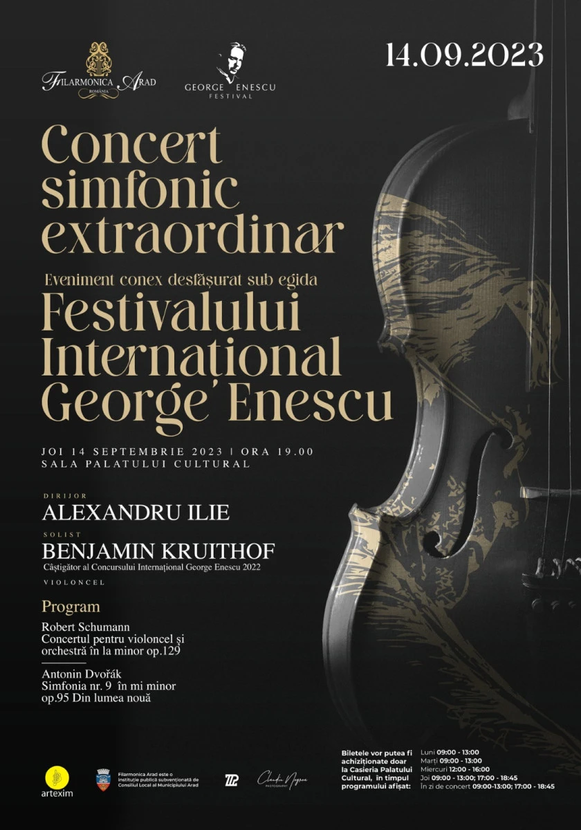 Festivalul „George Enescu”:  Concert Extraordinar al violoncelistului Benjamin Kruithof cu Filarmonica Arad