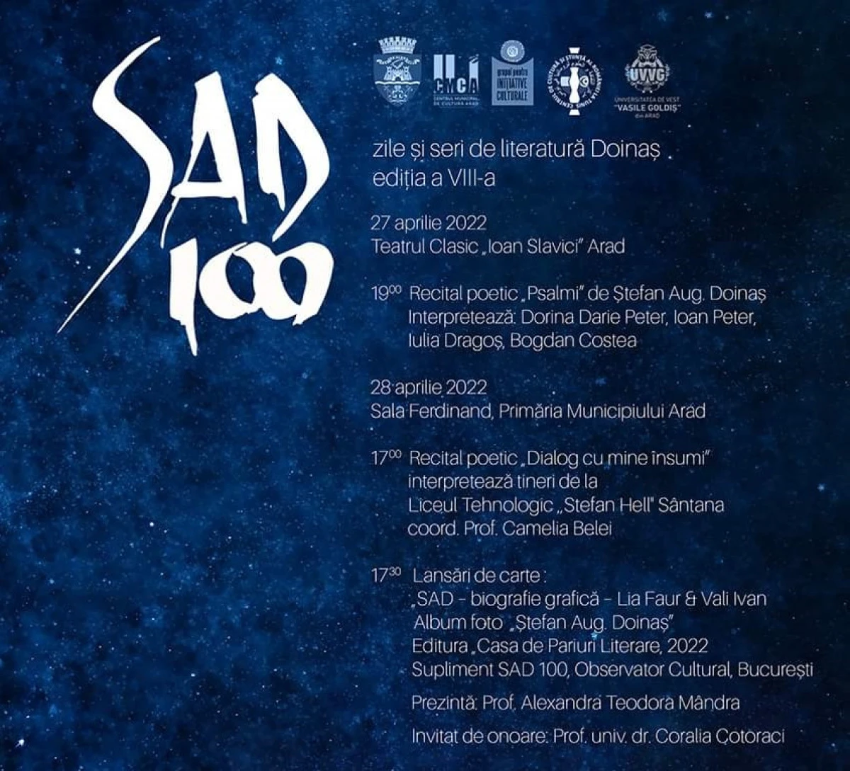 Festivalul „Zile și seri de literatură Doinaș“, ediția a VIII-a, la Arad