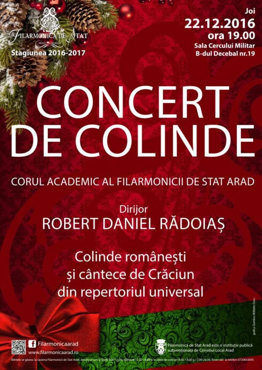 Filarmonica arădeană vă invită la tradiționalul Concert de Colinde