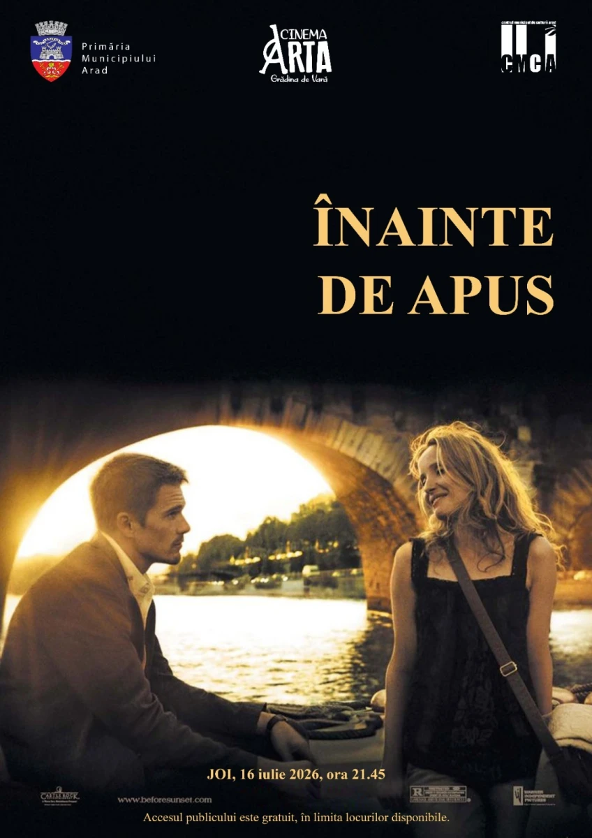 Filmul „Înainte de apus” („Before Sunset”), proiectat în grădina de vară a Cinematografului „Arta” din Arad
