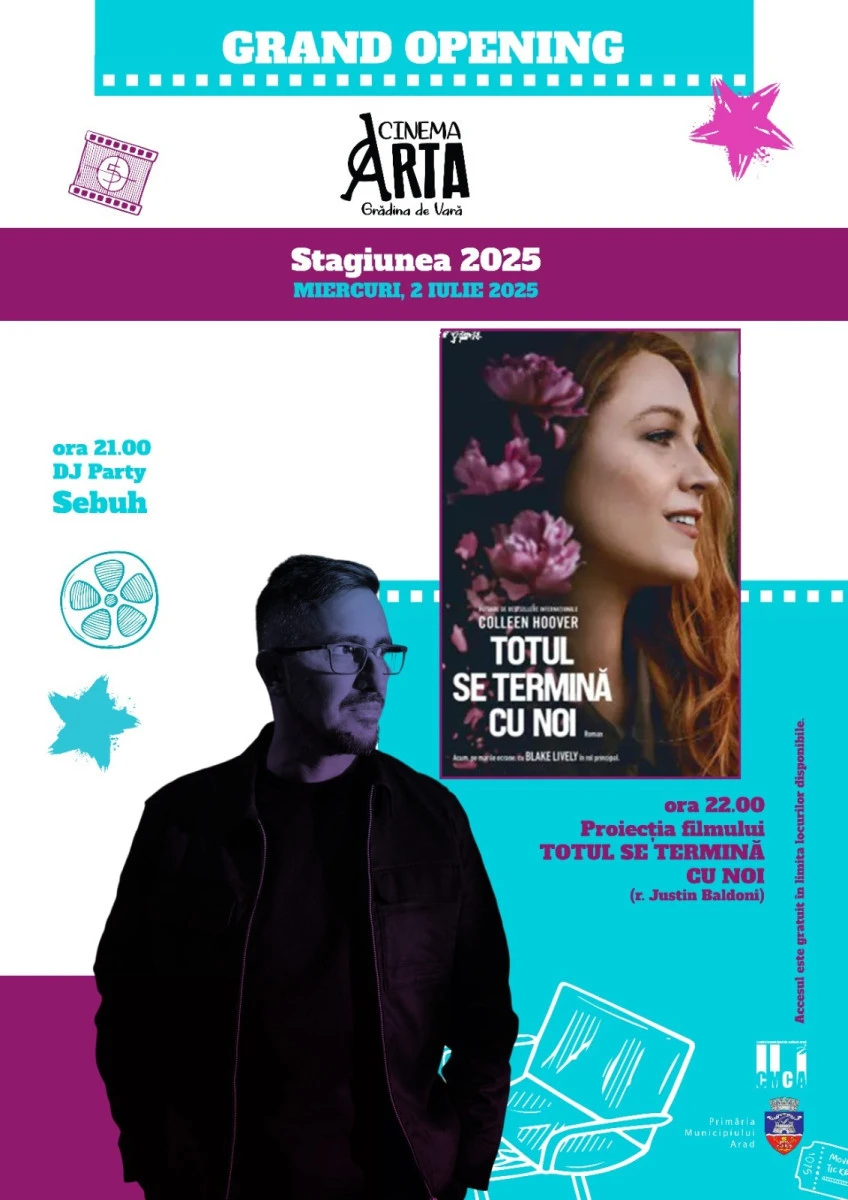 Filmul „Totul se termină cu noi“ și muzică din filme cu DJ Sebuh, la deschiderea grădinii de vară de la Cinematograful „Arta“ din Arad