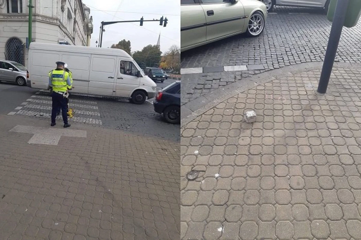 (FOTO) La noi în sat. Femeie lovită de o piatră cubică desprinsă din pavaj, în timp ce aștepta la semafor