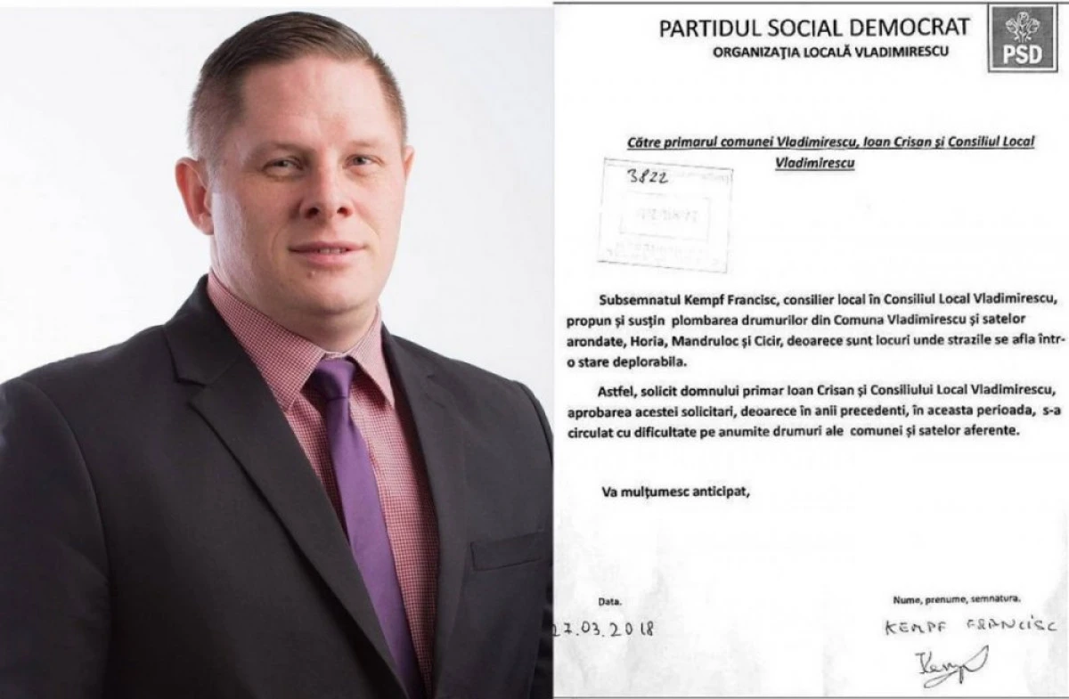 Francisc Kempf: ”Din cauza dezinteresului administraţiei locale liberale, cetăţenii îşi distrug maşinile pe drumurile din comună”