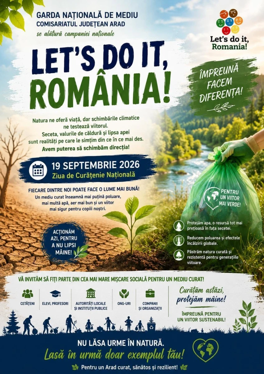 Garda de Mediu Arad invită voluntarii la acțiunea națională „Let’s Do It, România!”