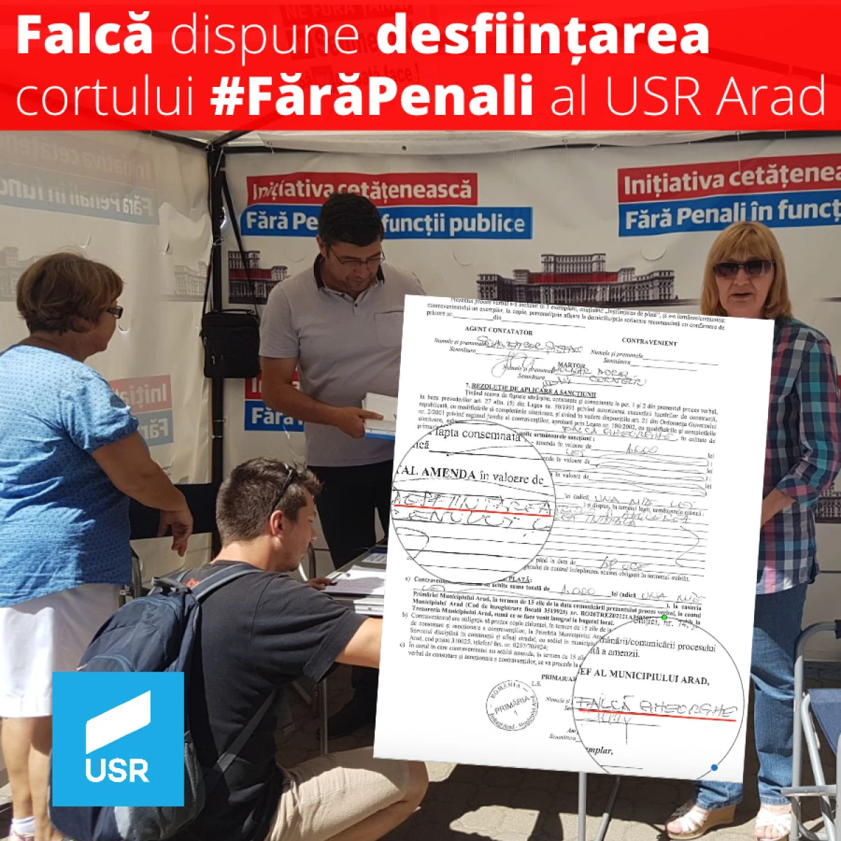 Gheorghe Falcă a dispus demontarea cortului ”Fără Penali” din fața magazinului Ziridava