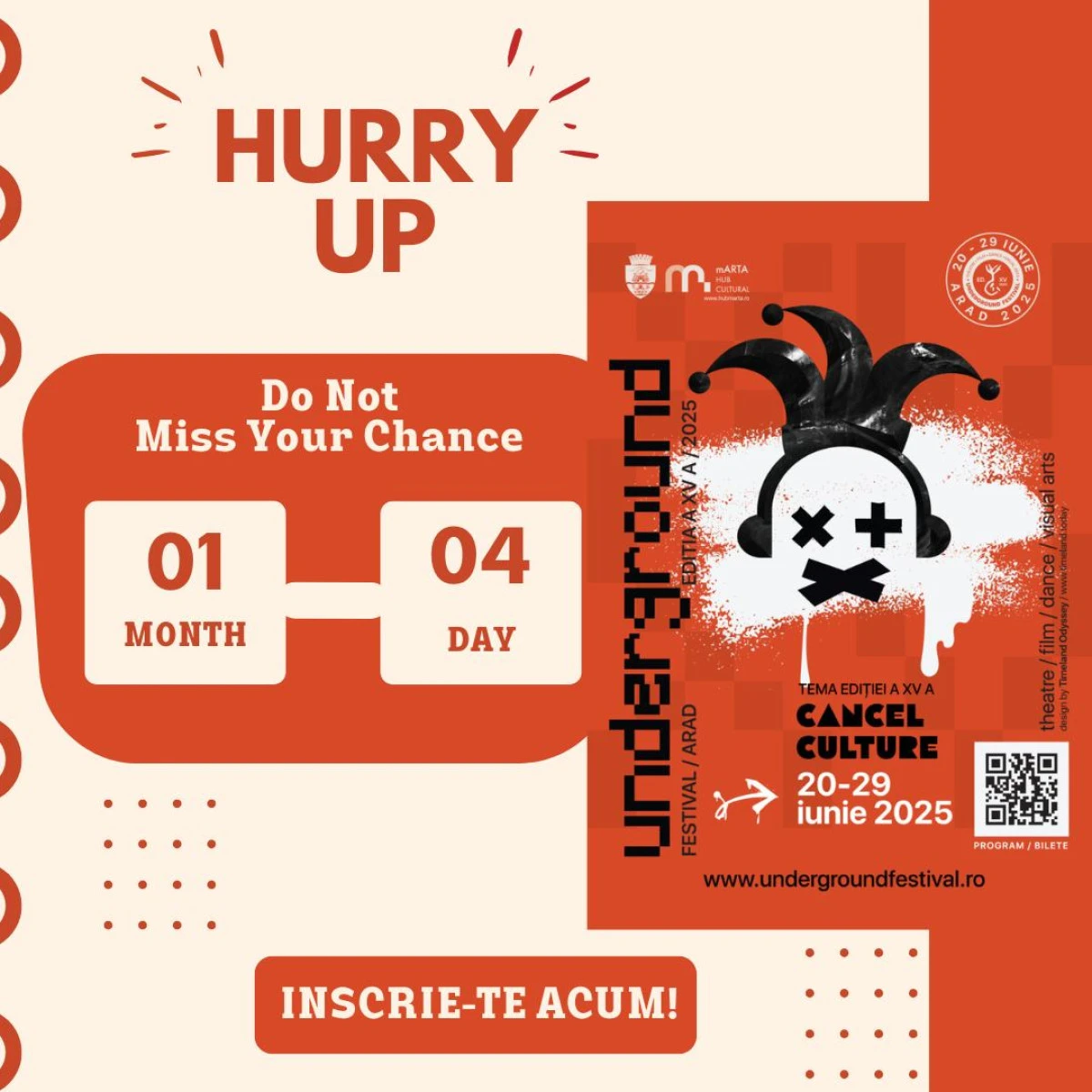 HUB Cultural mARTA: Continuă înscrierile pentru Festivalul de Teatru Underground