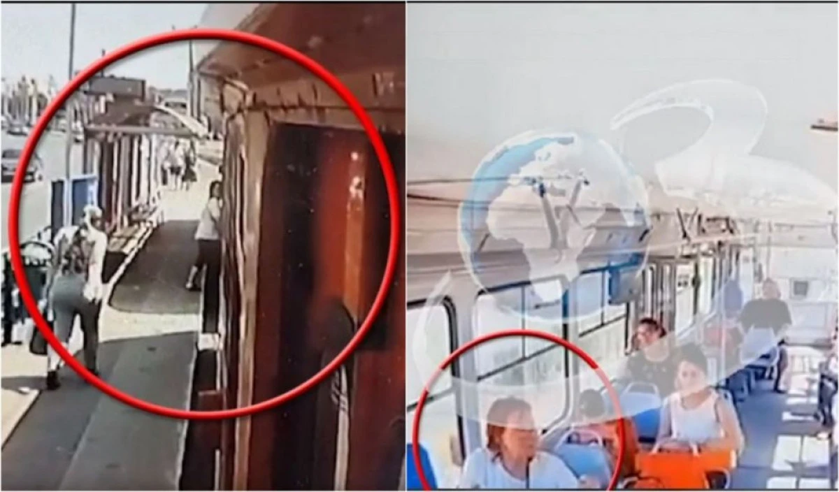 Imagini cu momentul în care femeia din Arad coboară din tramvai. Mama îşi ţinea copilul aflat într-un scaun cu rotile
