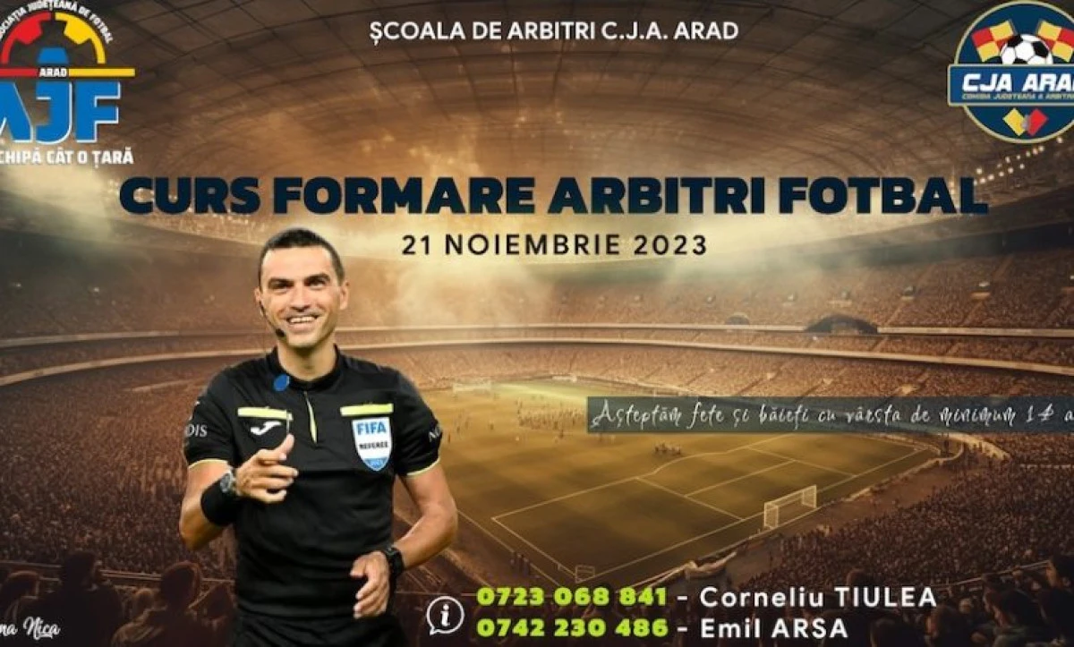 În luna noiembrie începe în Arad un nou curs de formare a arbitrilor de fotbal