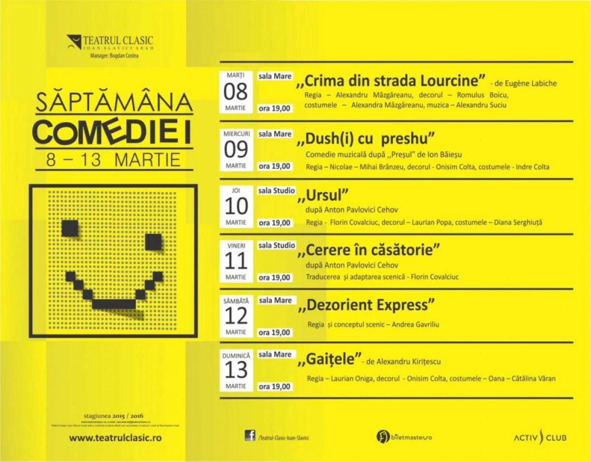 INCEPE SAPTAMANA COMEDIEI LA TEATRUL DE STAT DIN ARAD