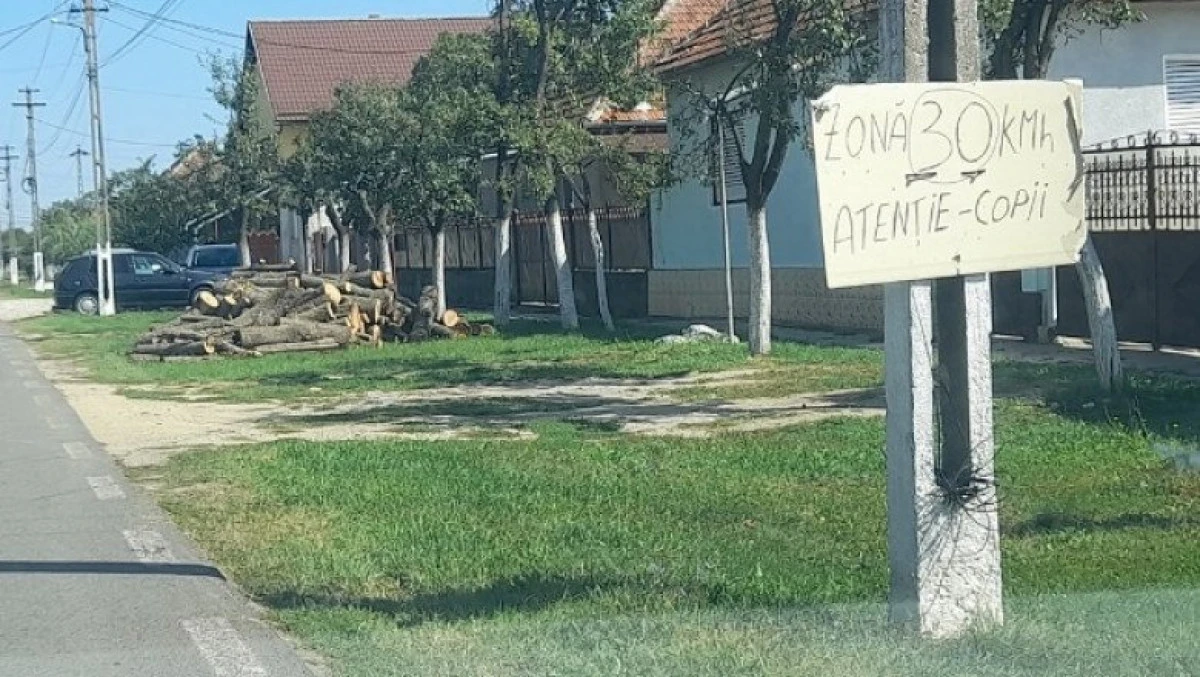 Indicatoare rutiere din panouri de carton, într-un sat din județul Arad. Imaginile au ajuns virale pe Facebook