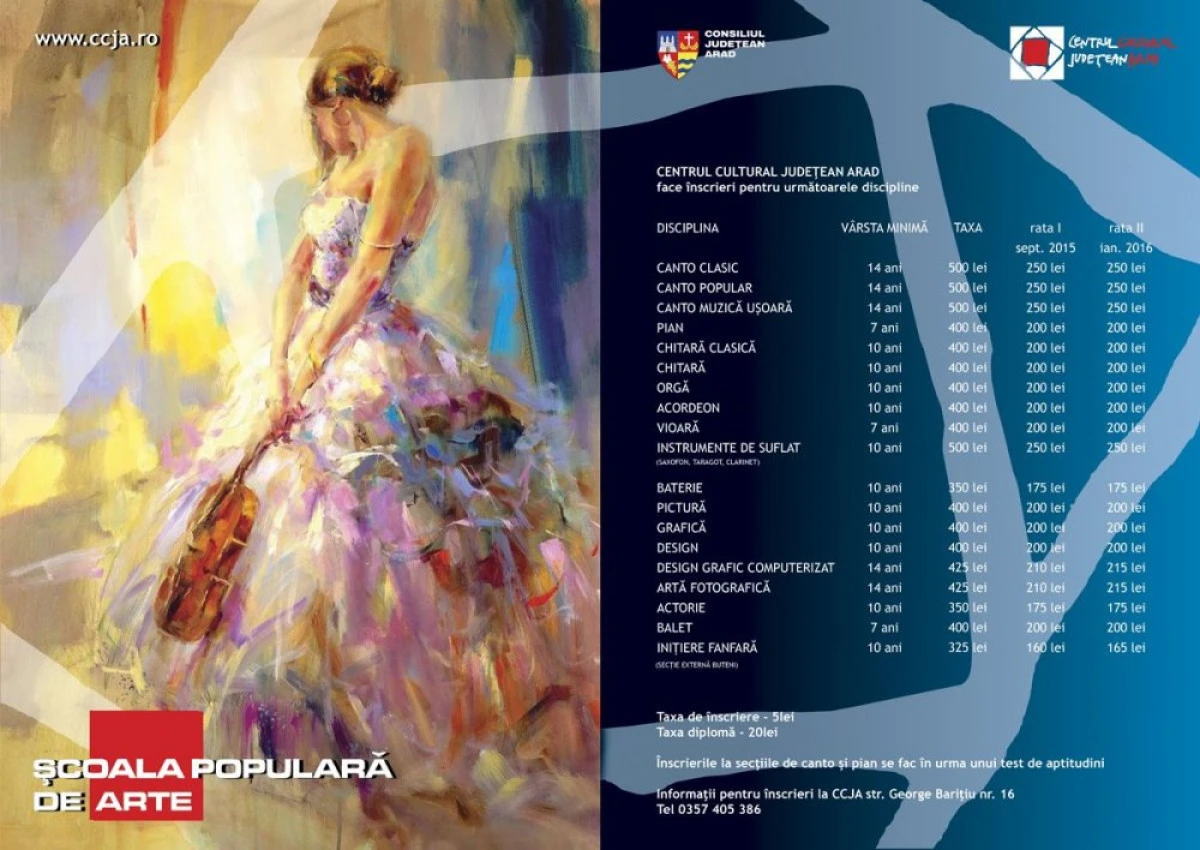 ÎNSCRIERI LA CURSURILE ȘCOLII POPULARE DE ARTE ARAD. VEZI OFERTA ȘI PREȚURILE
