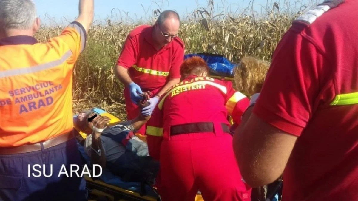Intervenție ISU la Târnova, unde un bărbat și-a prins mâna într-un utilaj agricol