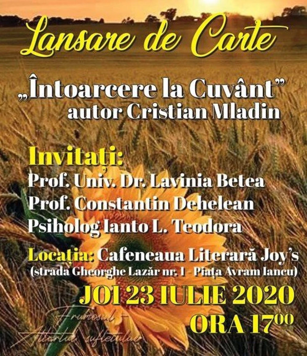 Lansare de carte, joi, la Cafeneaua Literară Joy's