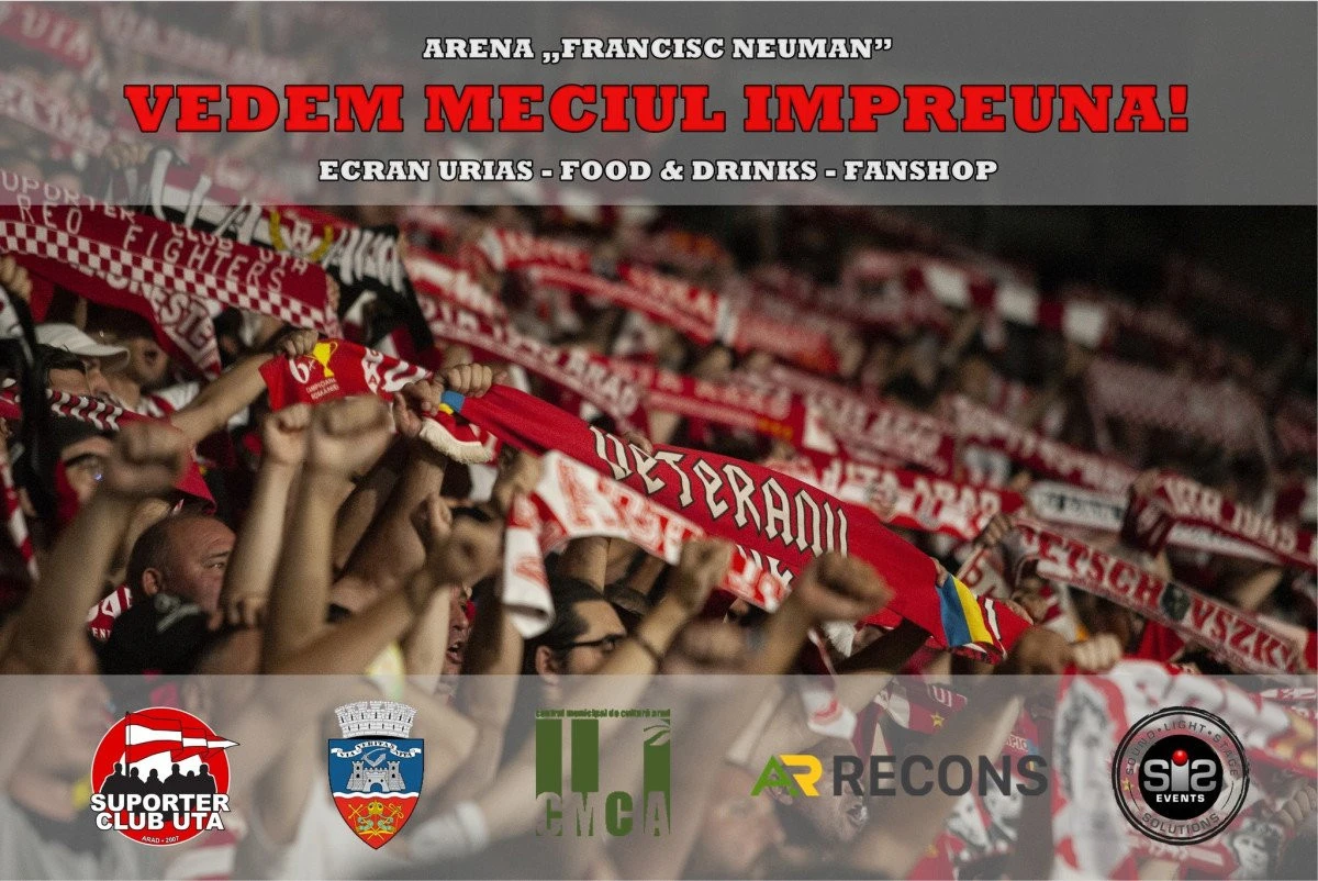 Meciul UTA - Rapid se va putea vedea pe un ecran uriaș, în fața Arenei „Francisc Neuman”!