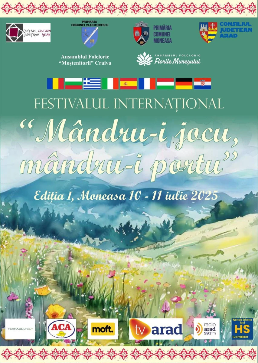 Moneasa, în straie de sărbătoare: Prima ediție a Festivalului Internațional de Folclor „Mândru-i jocul, mândru-i portu” va avea loc joi și vineri