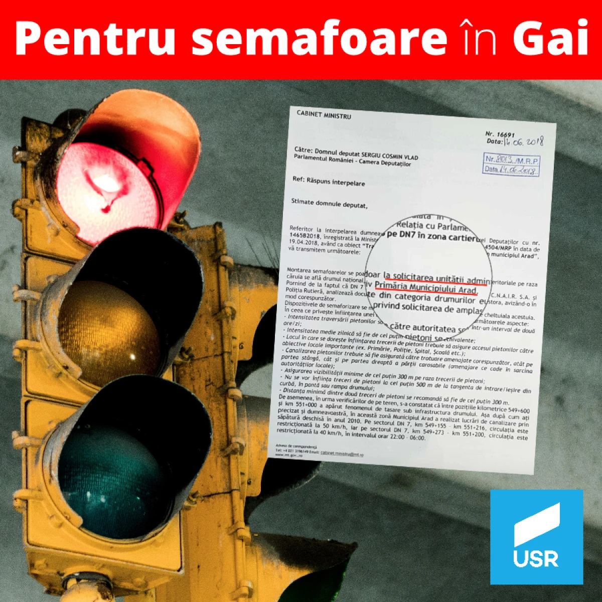 Montarea semafoarelor cu radar în Gai depinde de Primăria Arad