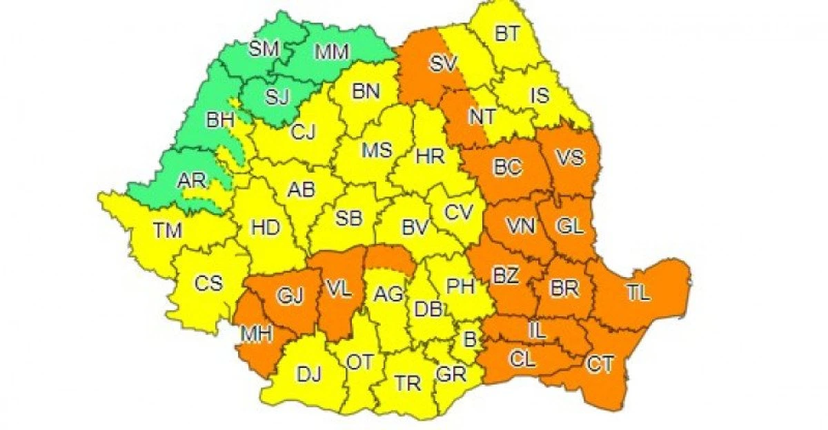 Noi alerte meteo: Cod galben de ploi puternice și vijelii pentru județul Arad