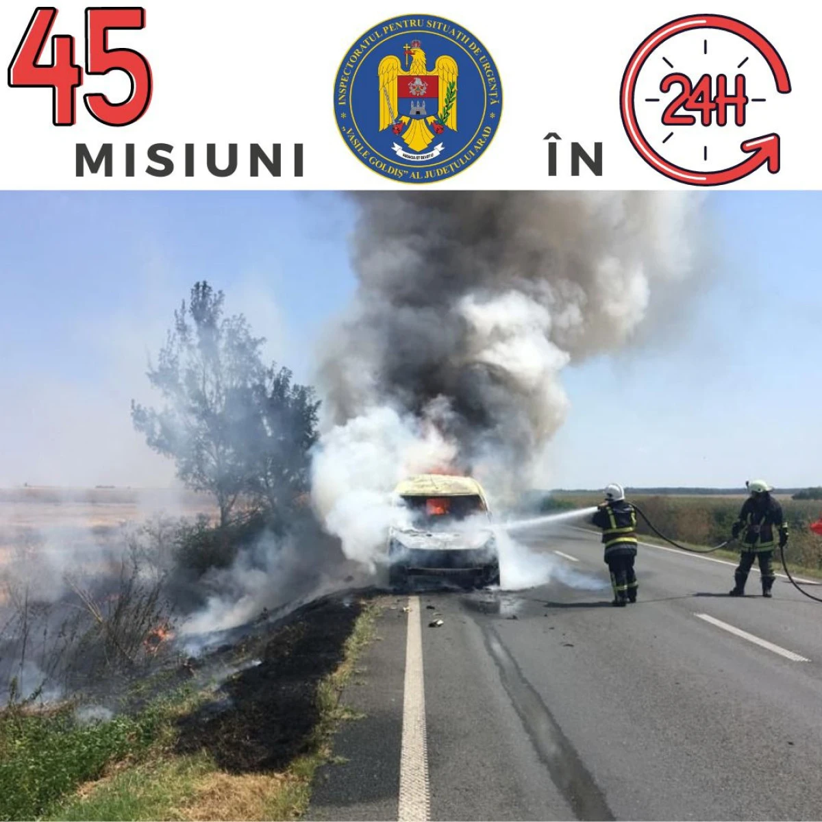 Nu mai puțin de 45 de intervenții pentru ISU Arad într-o singură zi