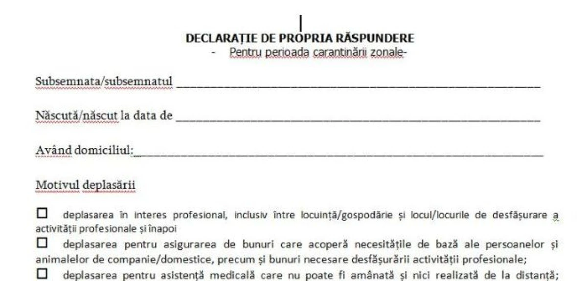 Nu vom mai putea ieşi din casă fără declaraţie pe proprie răspundere
