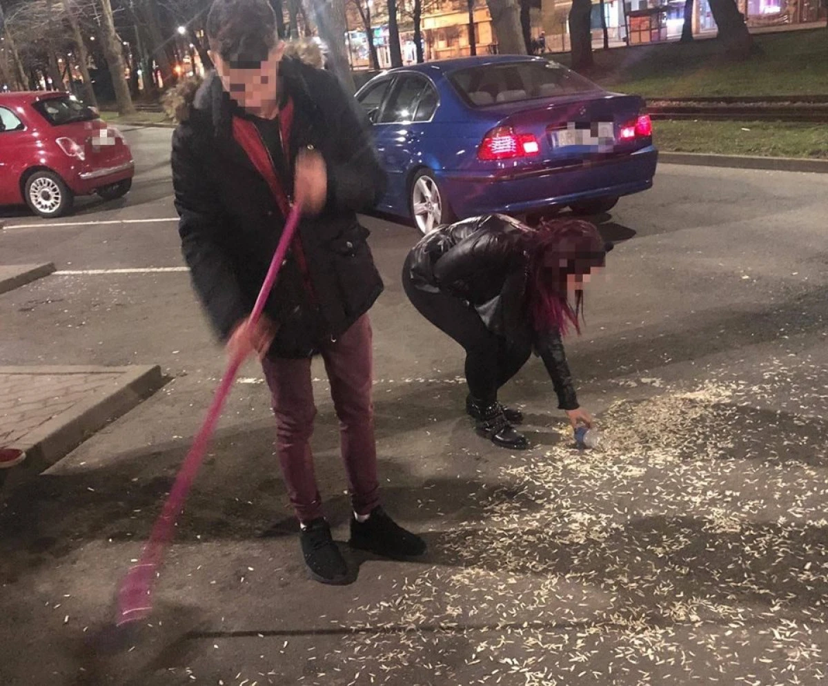 O, ce veste minunată! Doi arădeni au fost amendați și puși să măture cojile de semințe aruncate pe jos