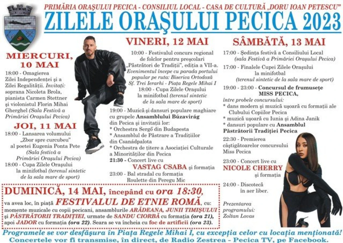 O nouă ediție a Zilelor Orașului Pecica vor fi organizate în perioada 10-14 mai