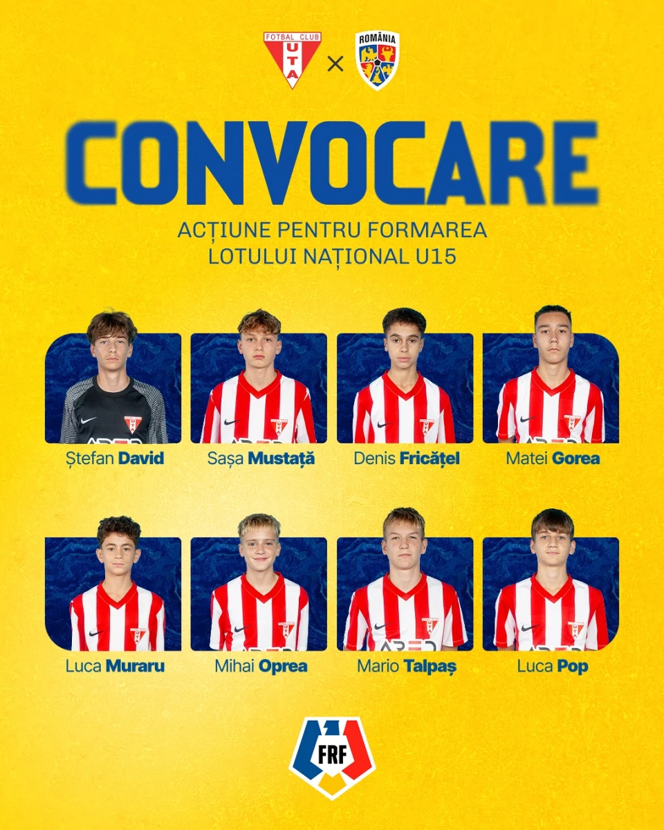 Opt jucători de la Academia UTA, convocați la selecția naționalei U15