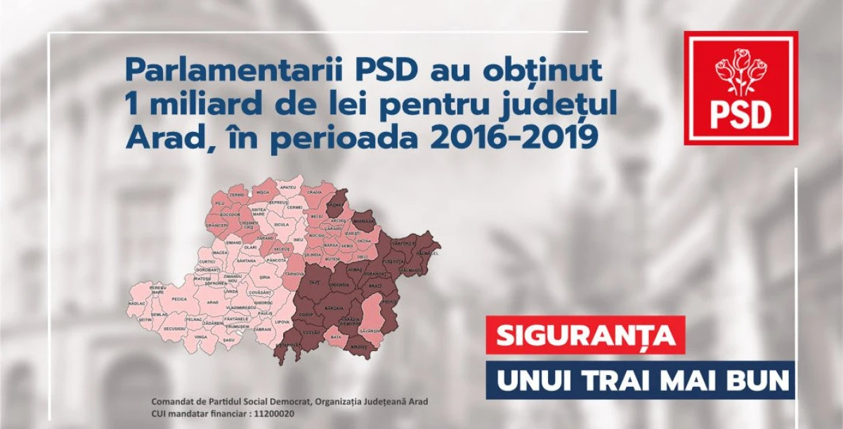 Parlamentarii PSD au obținut 1 miliard de lei pentru județul Arad, în perioada 2016-2019
