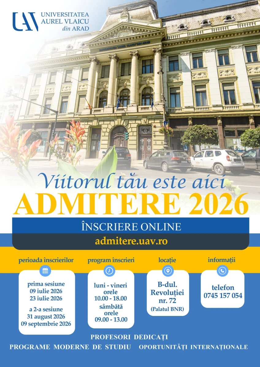 Peste 800 de locuri bugetate la Universitatea „Aurel Vlaicu” Arad. Admiterea este în plină desfășurare