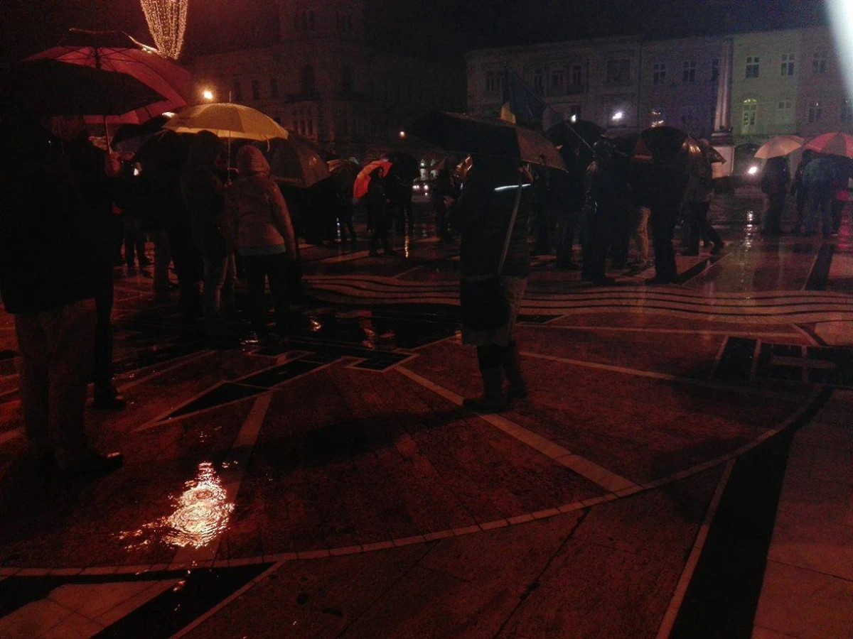 PNL a putut să adune doar 30 de protestatari în faţa Primăriei Arad