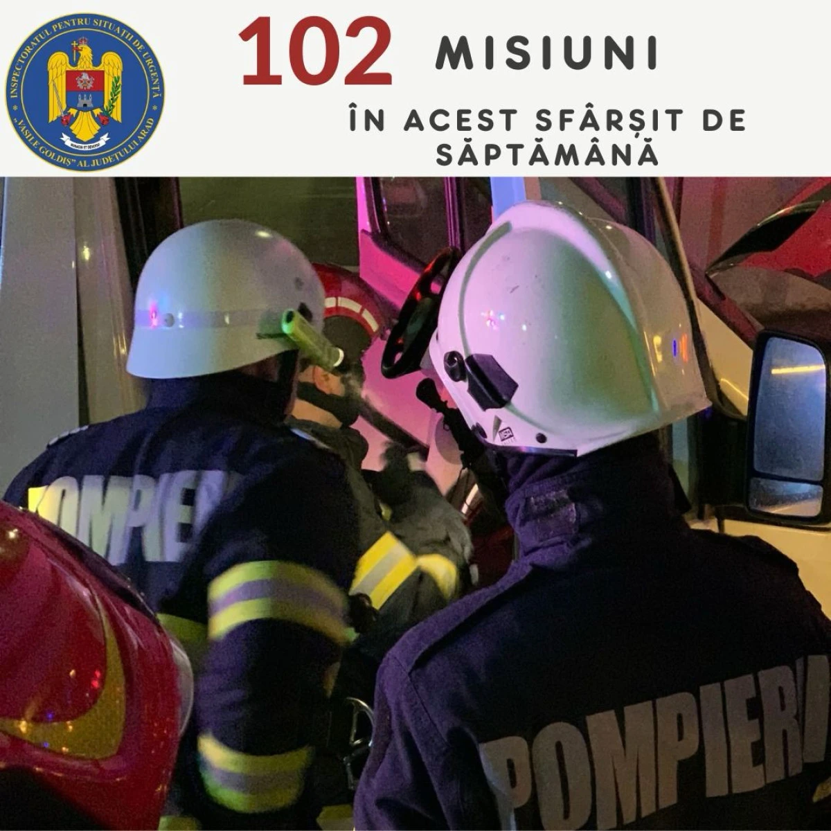 Pompierii arădeni au gestionat 102 misiuni, la sfârșitul săptămânii trecute