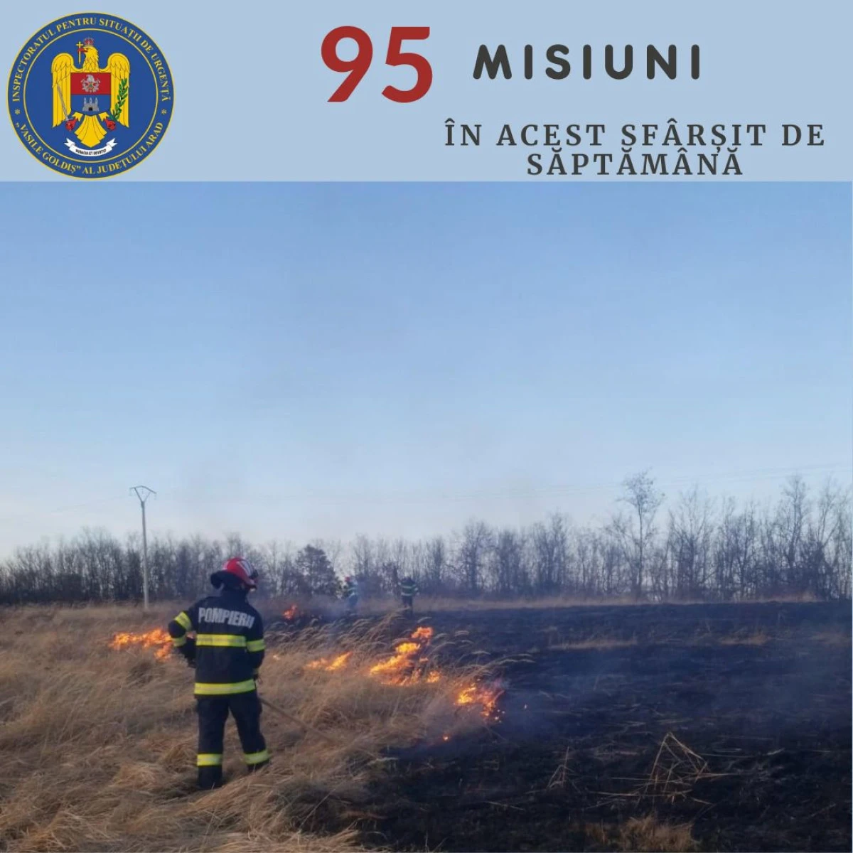 Pompierii arădeni au gestionat 95 misiuni, în weekend