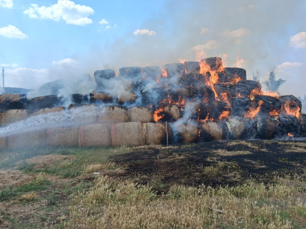 Pompierii intervin la un incendiu de amploare în Cintei. 100 de baloți de paie au fost cuprinși de flăcări