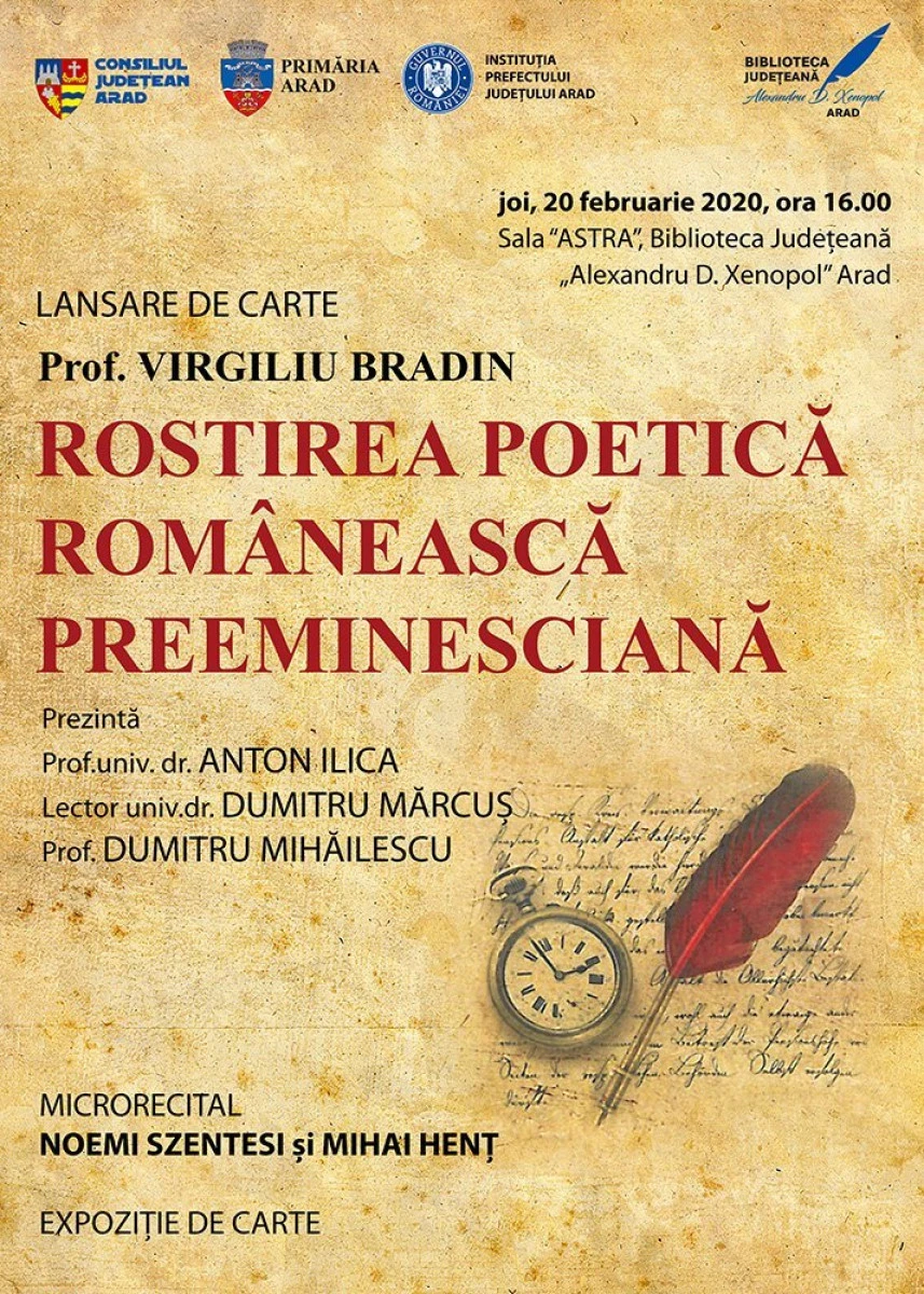 Profesorul Virgiliu Bradin lansează o nouă carte la Biblioteca județeană Arad