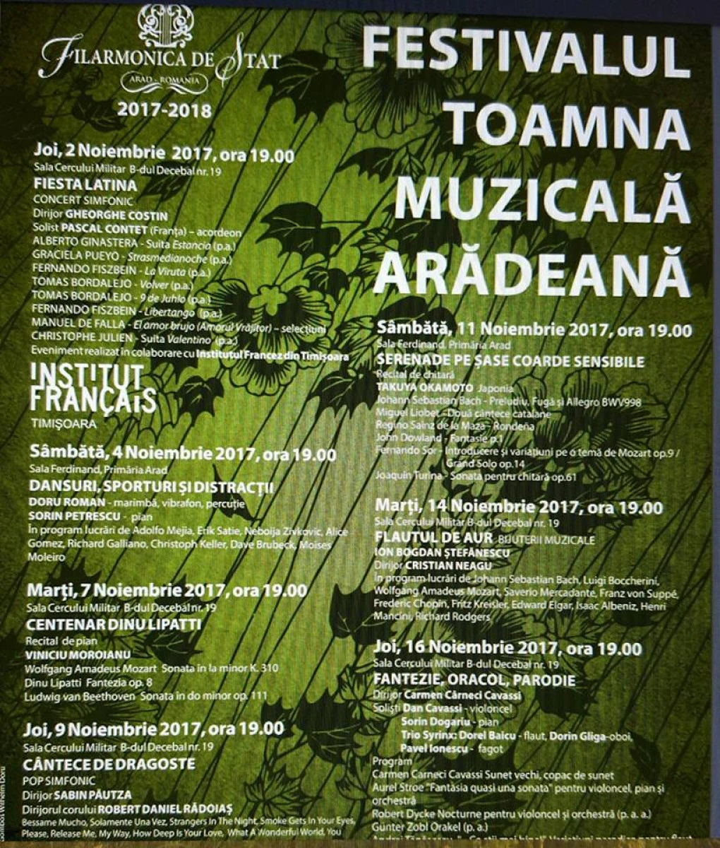 Programul Festivalului "Toamna muzicală arădeană"