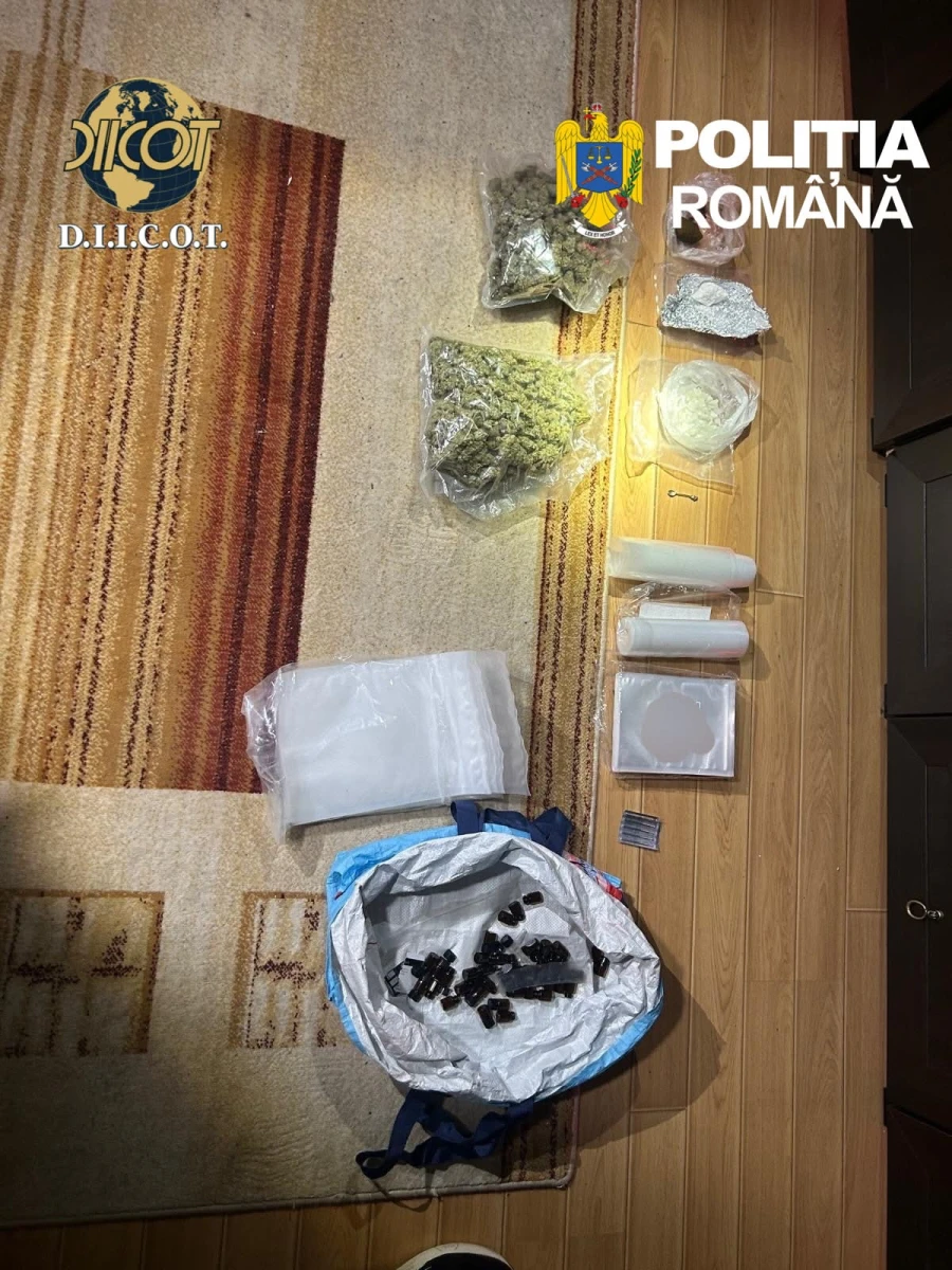 Rețea de trafic de cocaină, destructurată la Arad. DIICOT a ridicat droguri, bani și zeci de probe în urma perchezițiilor
