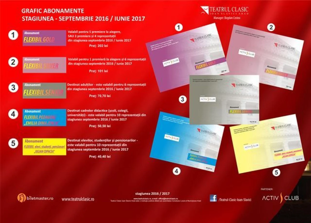 S-AU PUS ÎN VÂNZARE ABONAMENTELE PENTRU NOUA STAGIUNE LA TEATRUL „IOAN SLAVICI“ ARAD