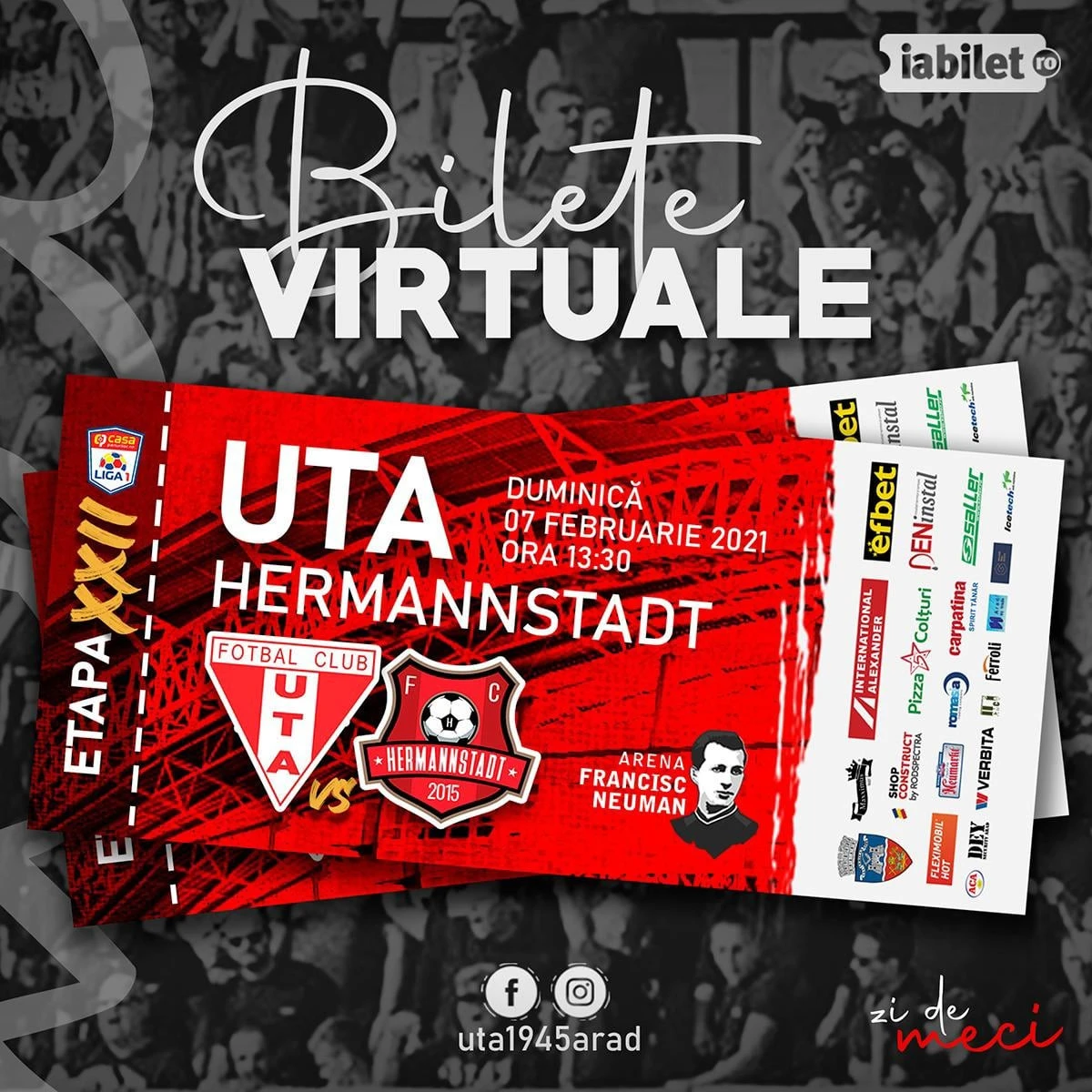 S-au pus în vânzare bilete virtuale la meciul UTA - FC Hermannstadt