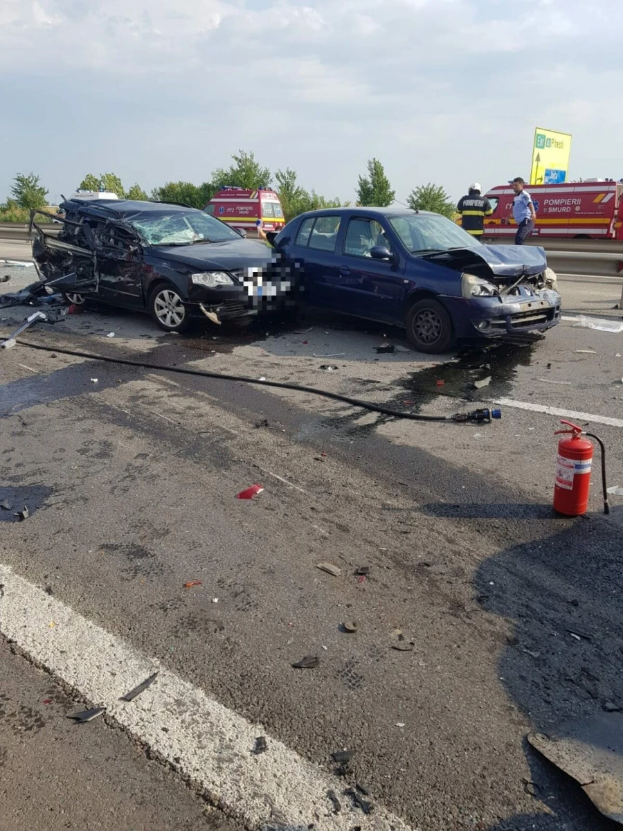 Șase mașini implicate într-un accident pe Autostrada A1 - cinci victime au ajuns la spital, iar alta a murit