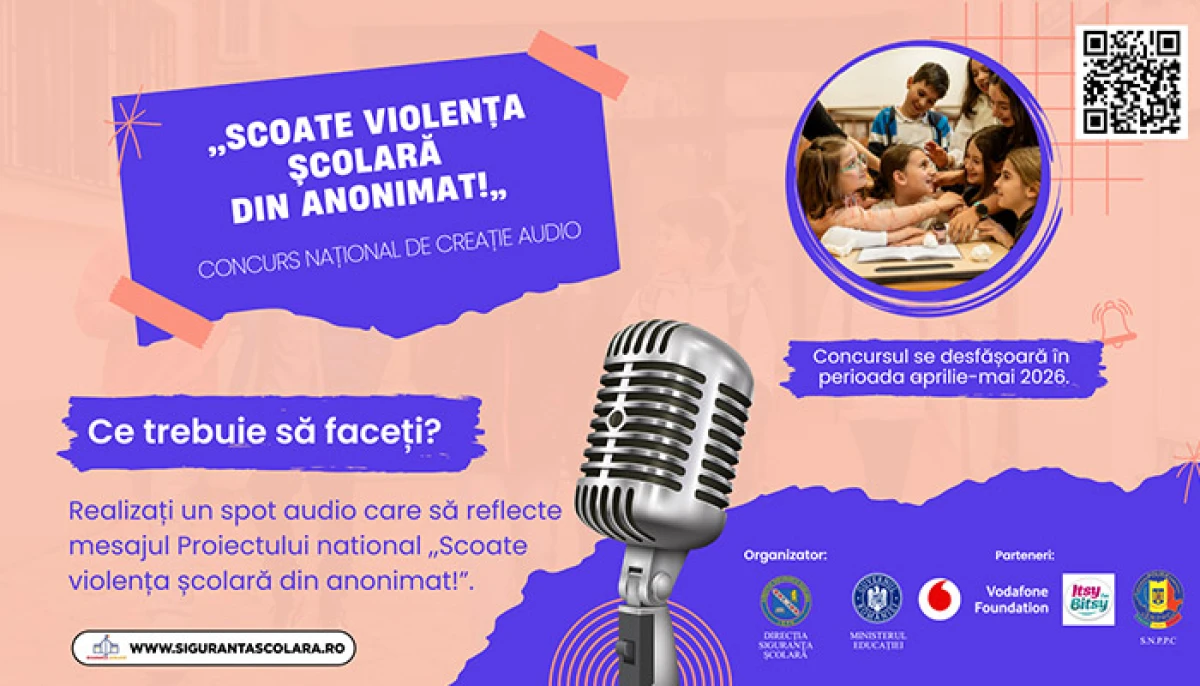 „Scoate violența școlară din anonimat!”: elevii din gimnaziu, invitați la un concurs național de creație