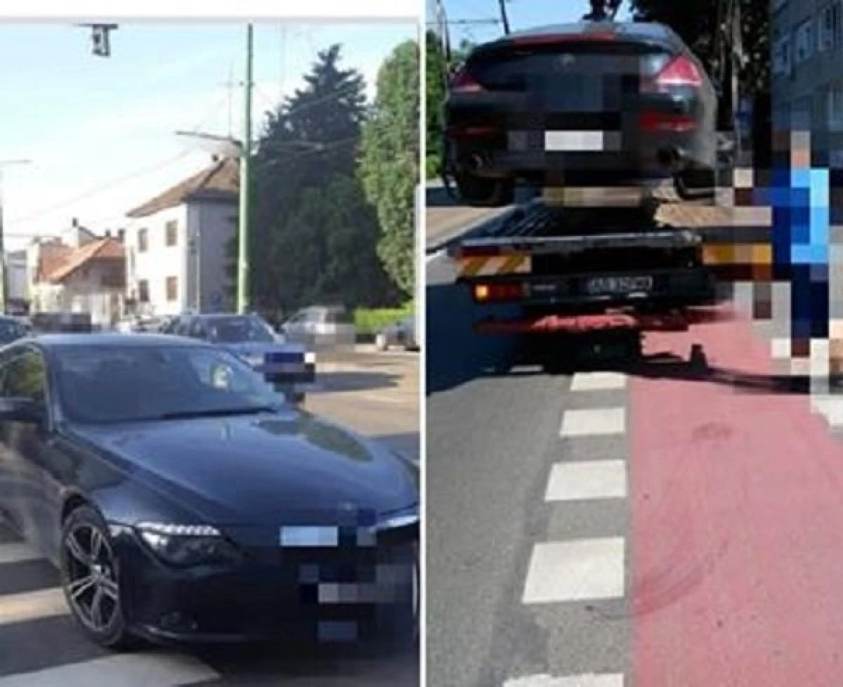 Scurtul ”zbor” al unui BMW parcat pe trecerea de pietoni până la Depozitul Primăriei Arad