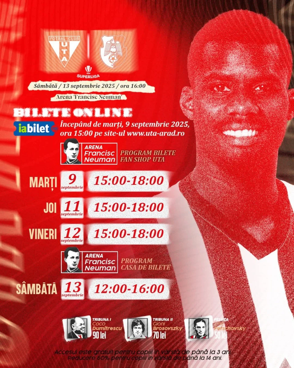 Se pot procura bilete la meciul de sâmbătă, dintre UTA și FC Argeș