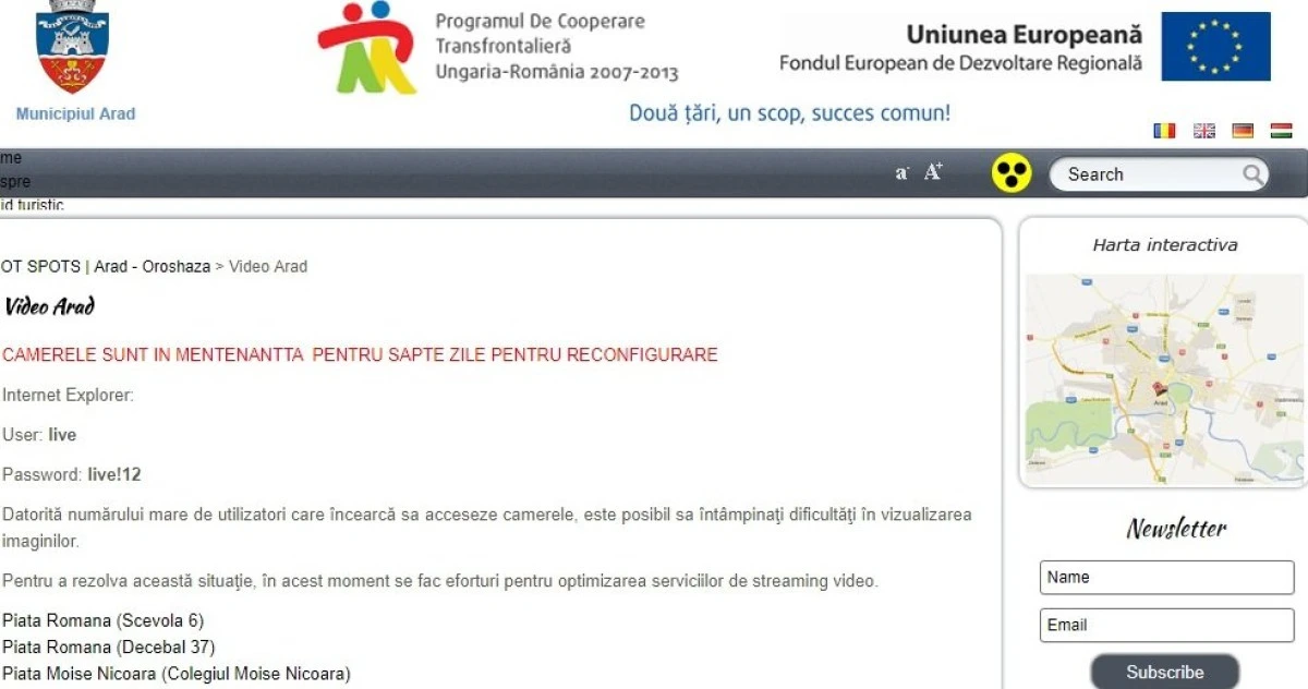 Sistemul de camere live din Arad este defect de ani buni