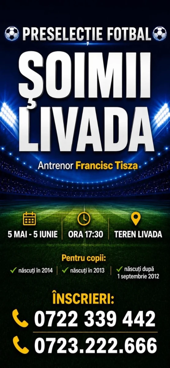 Șoimii Livada intră pe ultima sută de metri cu preselecțiile pentru tinerii fotbaliști