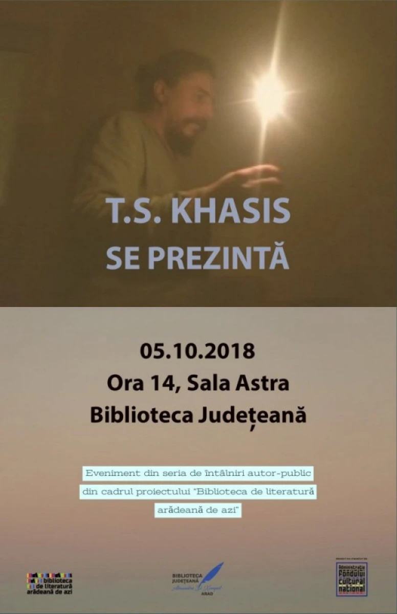 „T. S. Khasis se prezintă”, în seria de întâlniri autor-public din proiectul „Biblioteca de literatură arădeană de azi”