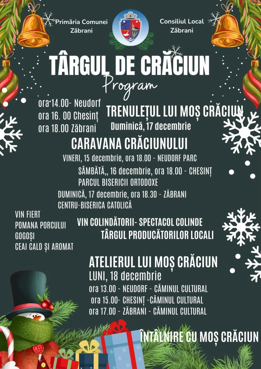 Târgul de Crăciun din comuna Zăbrani își va deschide porțile pe 15 decembrie